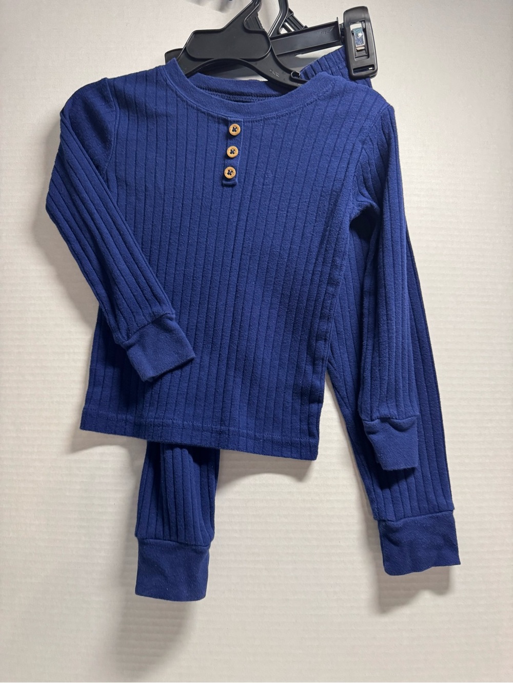 Carter's Navy Blue Ribbed Long Sleeve Pajama Set with Button Placket